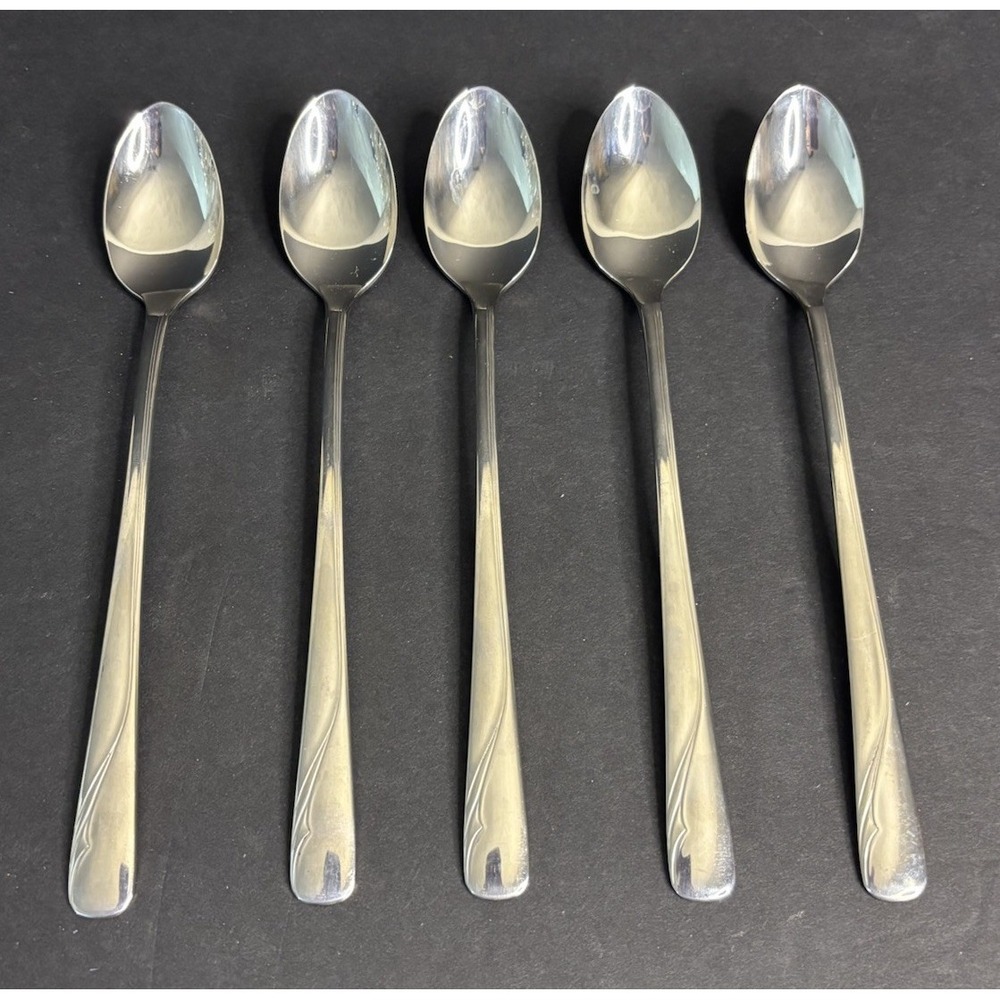5 Oneida Oceanic Iced Tea Spoons Stainless Discontinued 7 5/8"